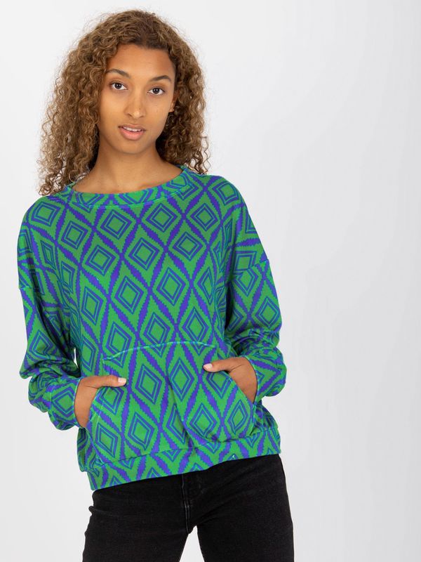 Fashionhunters Green-blue velour sweatshirt with print RUE PARIS