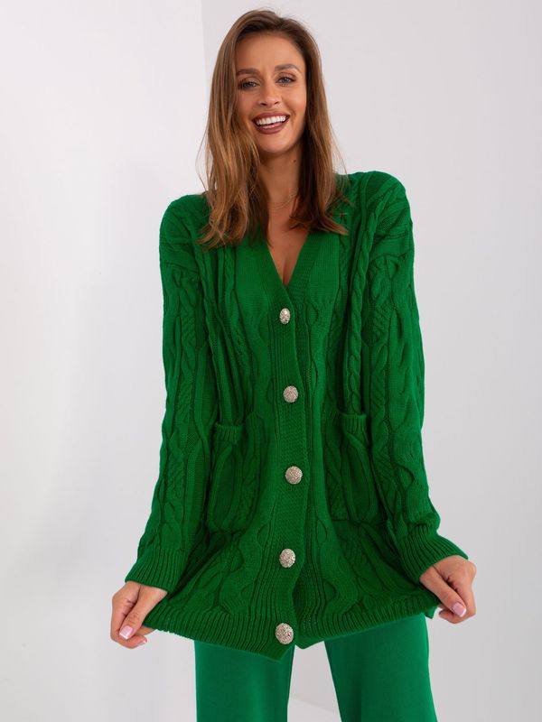 Fashionhunters Green cardigan with cables