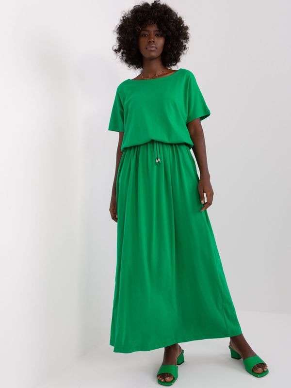Fashionhunters Green casual basic dress with tie