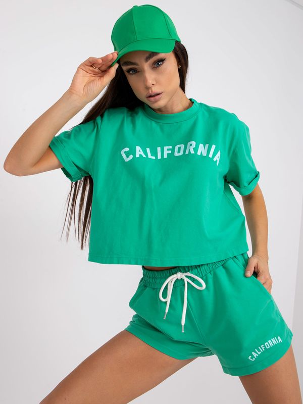 Fashionhunters Green cotton summer set with shorts