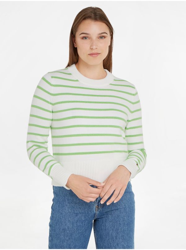 Tommy Hilfiger Green-cream women's striped sweater Tommy Hilfiger - Women