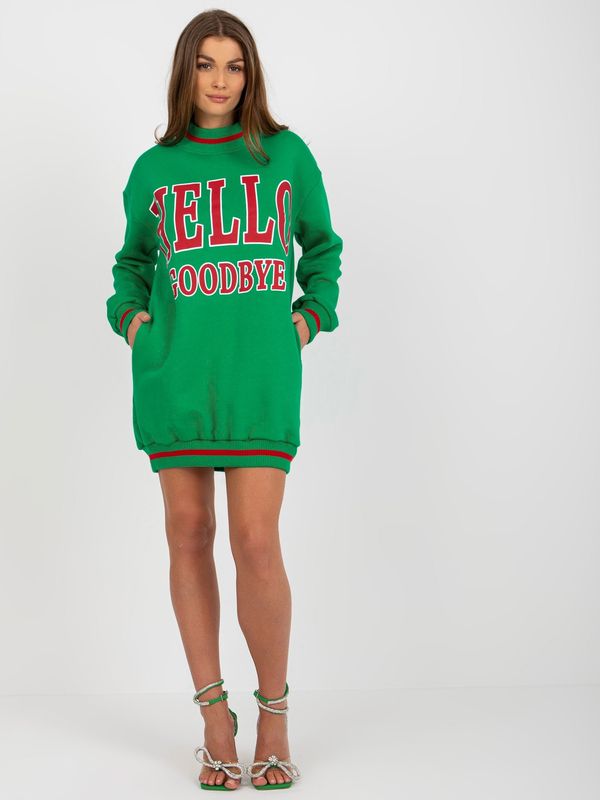 Fashionhunters Green long oversize sweatshirt with inscriptions