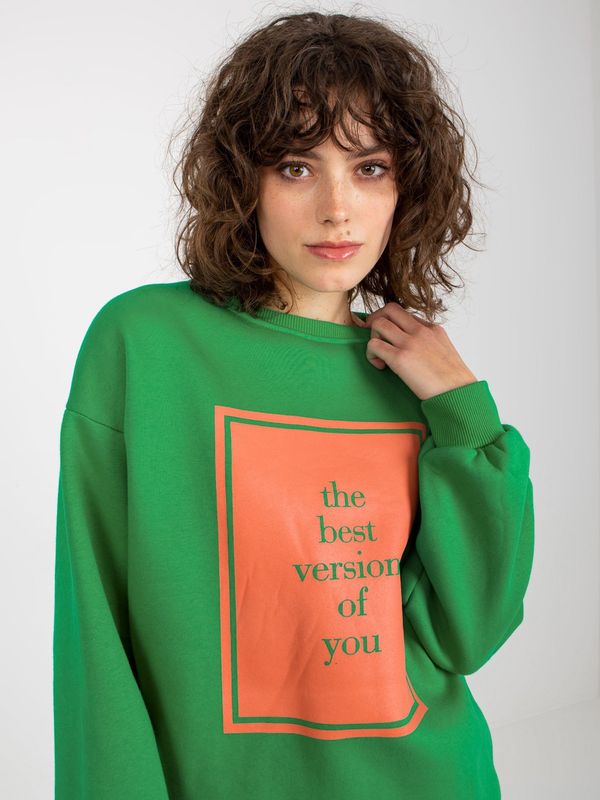 Fashionhunters Green oversize sweatshirt with print