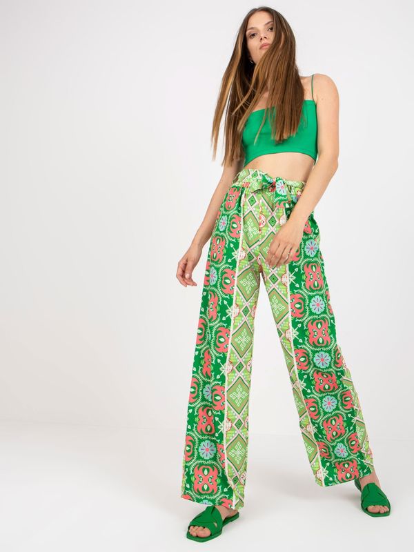 Fashionhunters Green patterned fabric trousers with wide legs