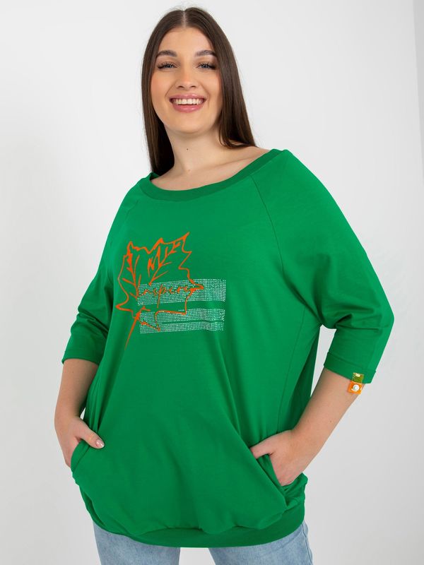 Fashionhunters Green plus size blouse with neckline on back