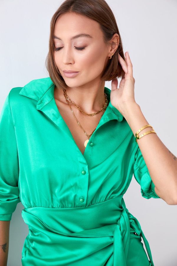 FASARDI Green shirt dress with tie at the front
