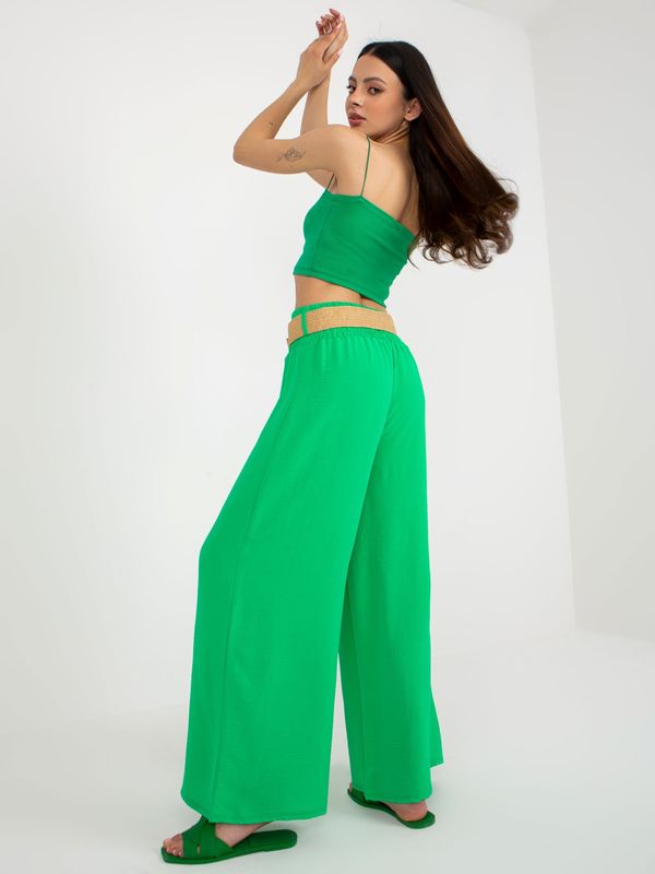 Fashionhunters Green wide trousers made of fabric with a belt