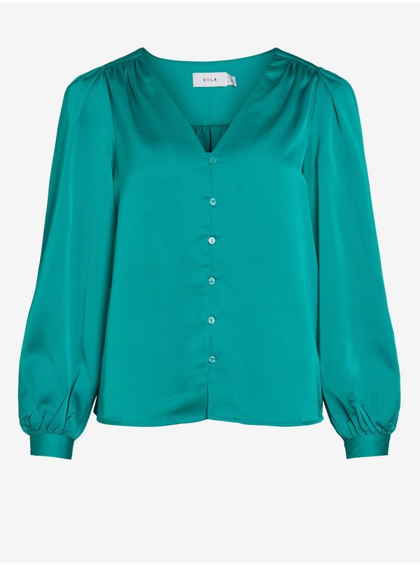 Vila Green Women's Satin Blouse VILA Ellette - Ladies