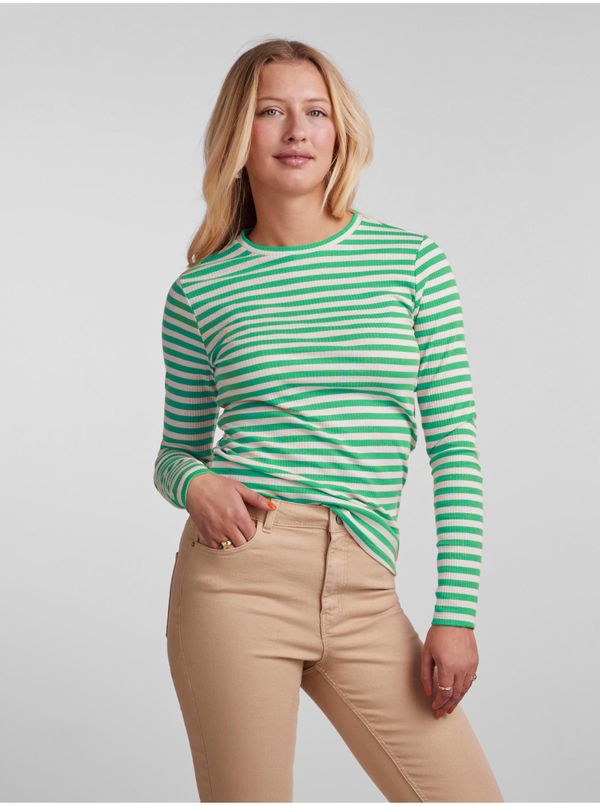 Pieces Green Women's Striped Basic Long Sleeve T-Shirt Pieces Hand - Women's