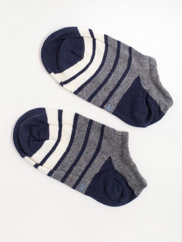 Fashionhunters Grey and dark blue striped ankle socks