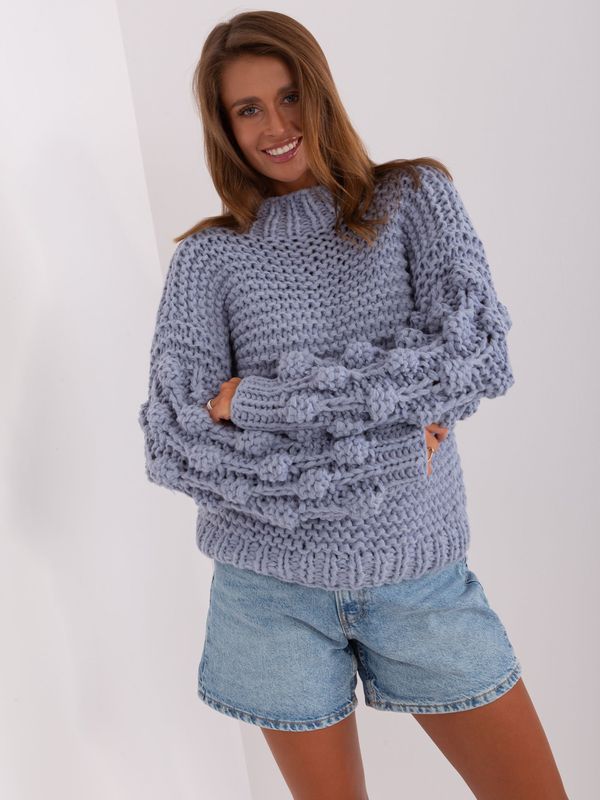 Fashionhunters Grey-blue oversize sweater with puffed sleeves