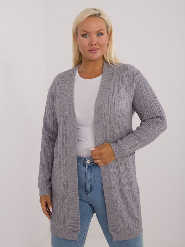 Fashionhunters Grey cardigan without fastening plus size