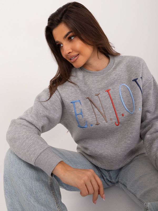 Fashionhunters Grey insulated melange sweatshirt with print