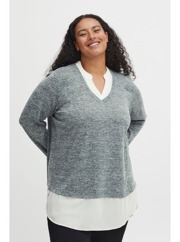 Fransa Grey Ladies Sweater with Shirt Inset Fransa - Ladies