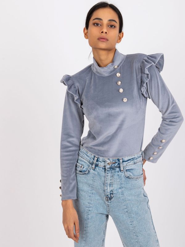 Fashionhunters Grey velour blouse with Capri buttons