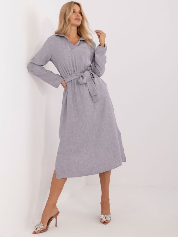 Fashionhunters Grey women's casual dress with belt