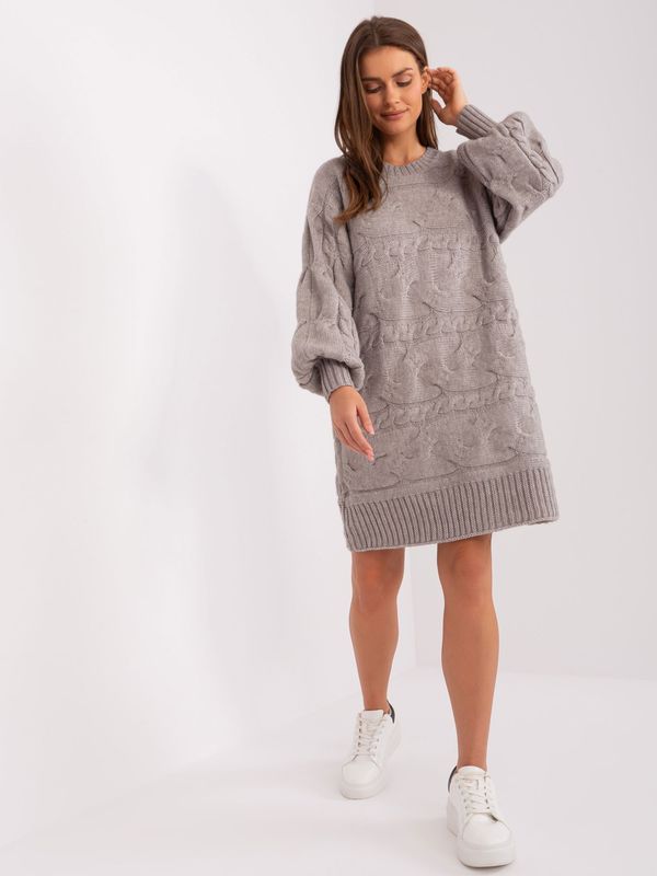 Fashionhunters Grey women's knee-length knitted dress