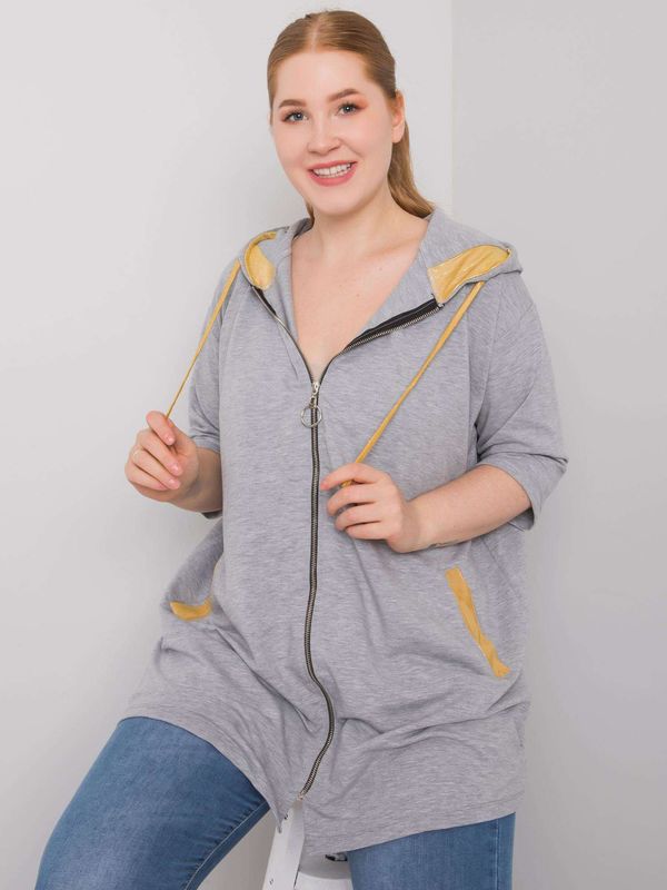 Fashionhunters Grey women's sweatshirt of a larger size with zip closure