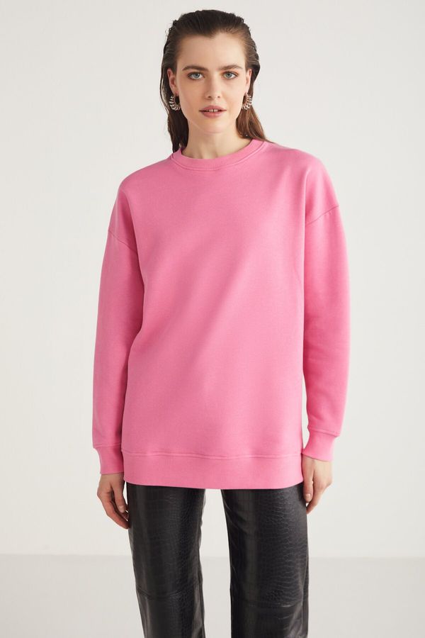 GRIMELANGE GRIMELANGE Allys Women's Crew Neck Oversize Basic Pink Sweatshirt