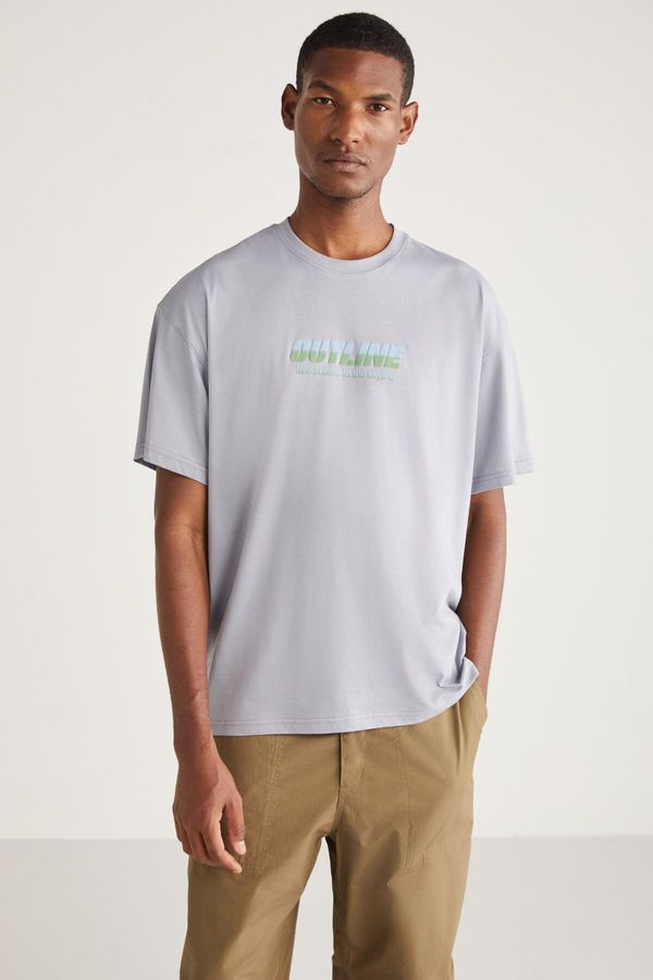 GRIMELANGE GRIMELANGE Antonio Men's Oversize Fit 100% Cotton Thick Textured Printed T-shirt