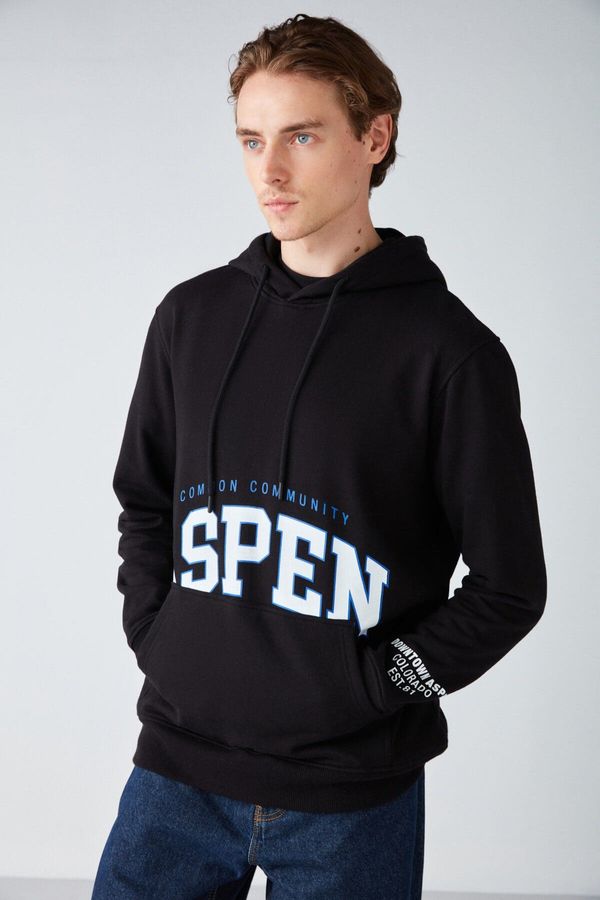 GRIMELANGE GRIMELANGE Aspen Men's Hooded Printed Fleece Black Sweatshirt