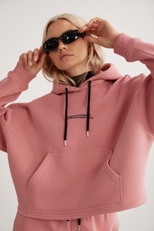 GRIMELANGE GRIMELANGE Atenas Relaxed Fit Long Sleeve Kangaroo Pocket Hooded Pink Sweatshir