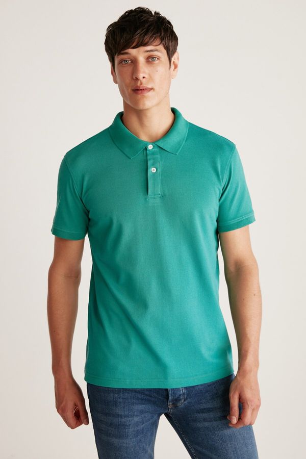 GRIMELANGE GRIMELANGE Chris Men Regular Fit 100% Cotton Green Polo Neck T-shirt