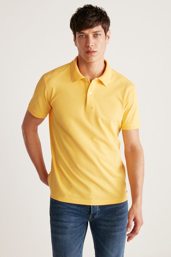 GRIMELANGE GRIMELANGE Chris Men's Regular Fit 100% Cotton Yellow Polo Neck T-shirt