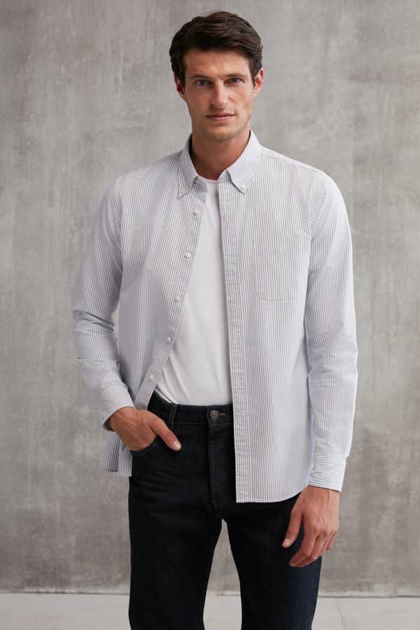 GRIMELANGE GRIMELANGE Cliff Men's 100% Cotton Pocket Oxford Gray / White Shirt