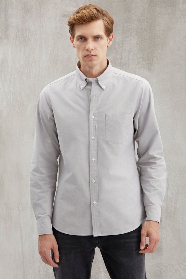 GRIMELANGE GRIMELANGE Cliff Men's 100% Cotton Pocketed Oxford Gray Shirt