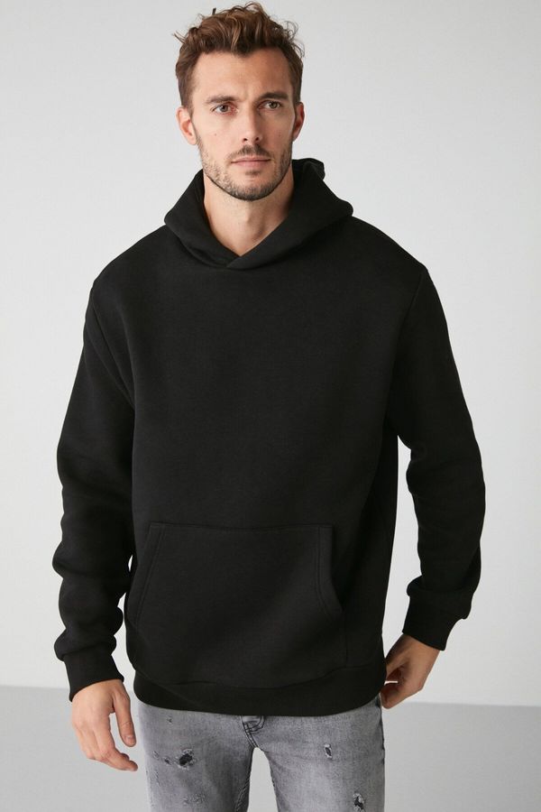 GRIMELANGE GRIMELANGE Draco Men's Soft Fabric Oversize Hooded Black Sweatshirt