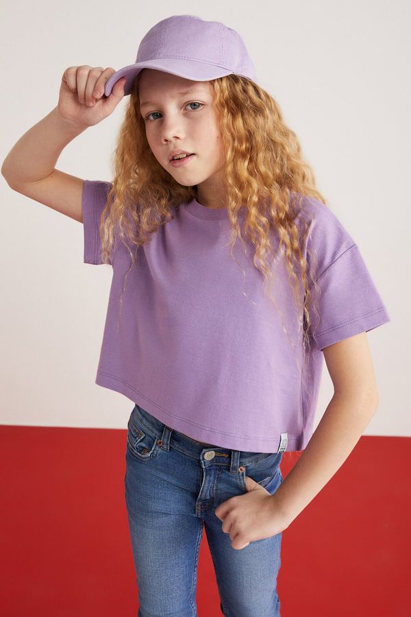 GRIMELANGE GRIMELANGE HEIDA-GRM24022- 100% cotton trim label girls kids short sleeve tshirt kids tshirt Purple T-Shirt