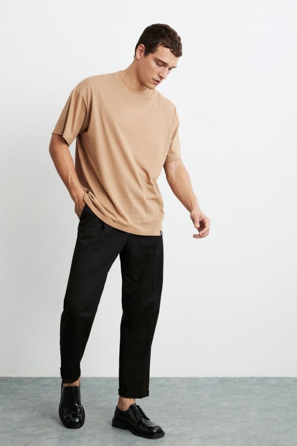 GRIMELANGE GRIMELANGE Jett Men's Oversize Fit 100% Cotton Thick Textured Brown T-shirt