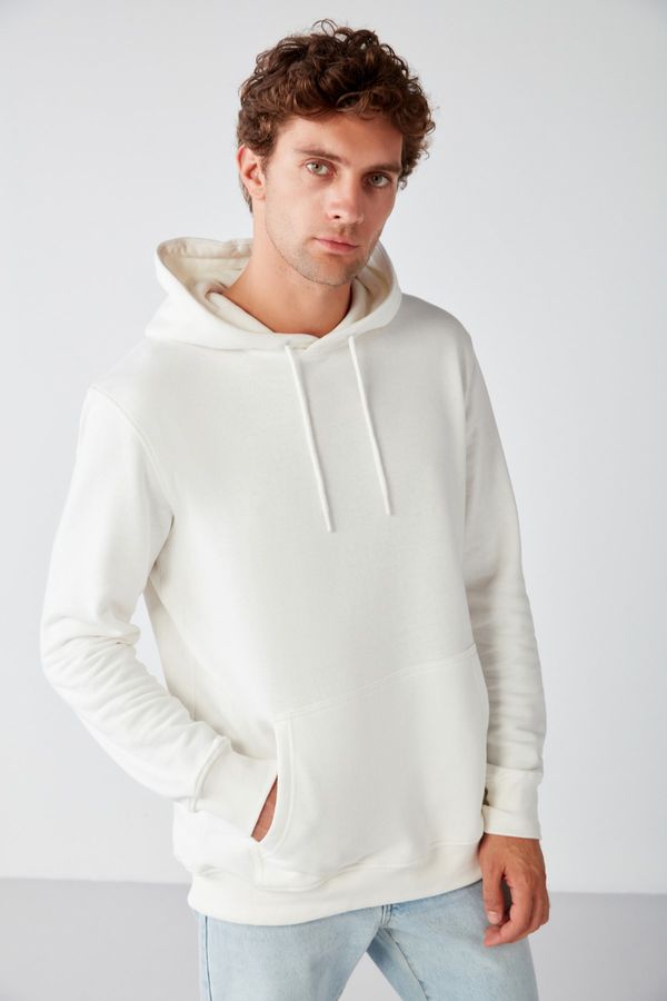 GRIMELANGE GRIMELANGE Jorge Men's Soft Fabric Hooded Corded Regular Fit Ecru Sweatshirt