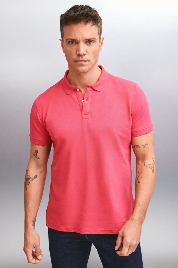 GRIMELANGE GRIMELANGE MARTEN Men&#39;s 100% Cotton Short Sleeve Regular Fit Fuchsia Polo Collar T-shir