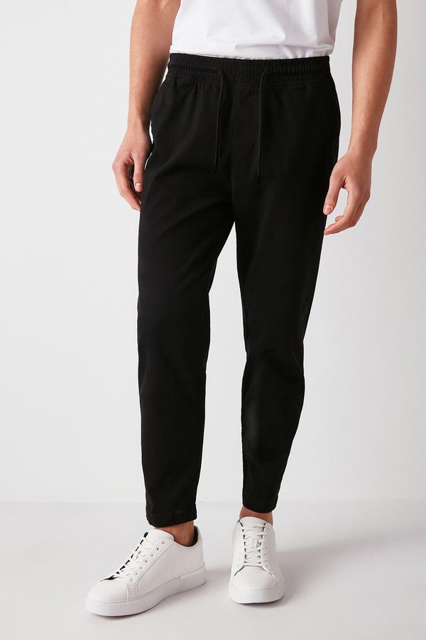 GRIMELANGE GRIMELANGE Reese Men's Comfortable Fit Elastic Waist Woven Cotton Elastane Fabric Washed Black Trousers