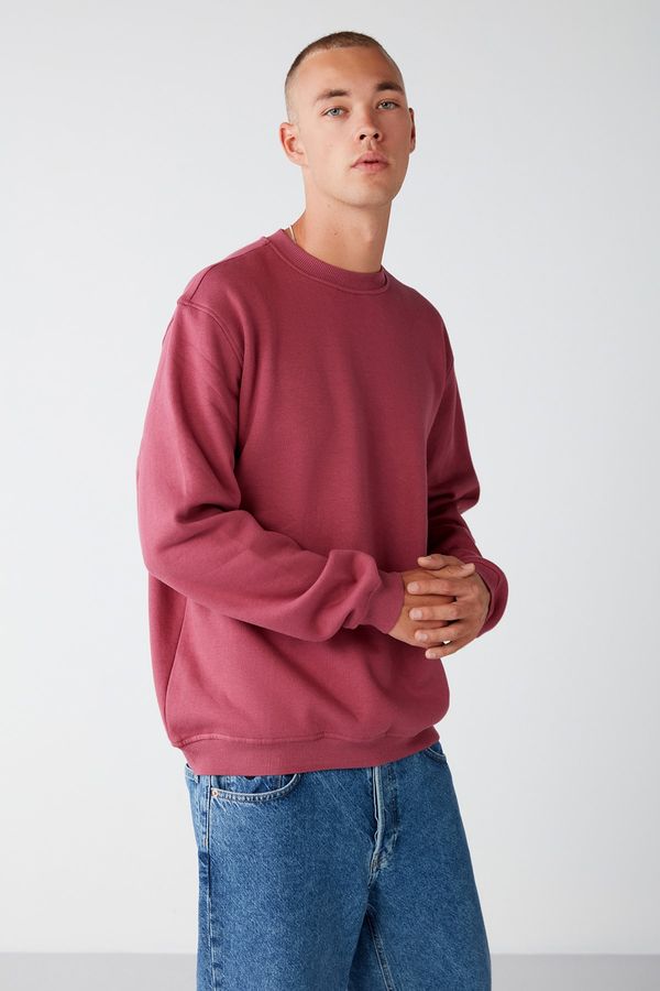 GRIMELANGE GRIMELANGE Travis Men's Soft Fabric Regular Fit Round Collar Cherry Color Sweatshir
