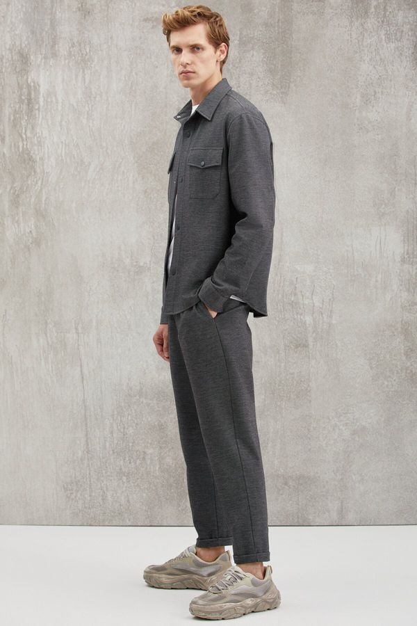 GRIMELANGE GRIMELANGE Walsh Men's Pique Look Special Fabric Flexible Double Leg Corded Elastic Waist Anthracite Trousers
