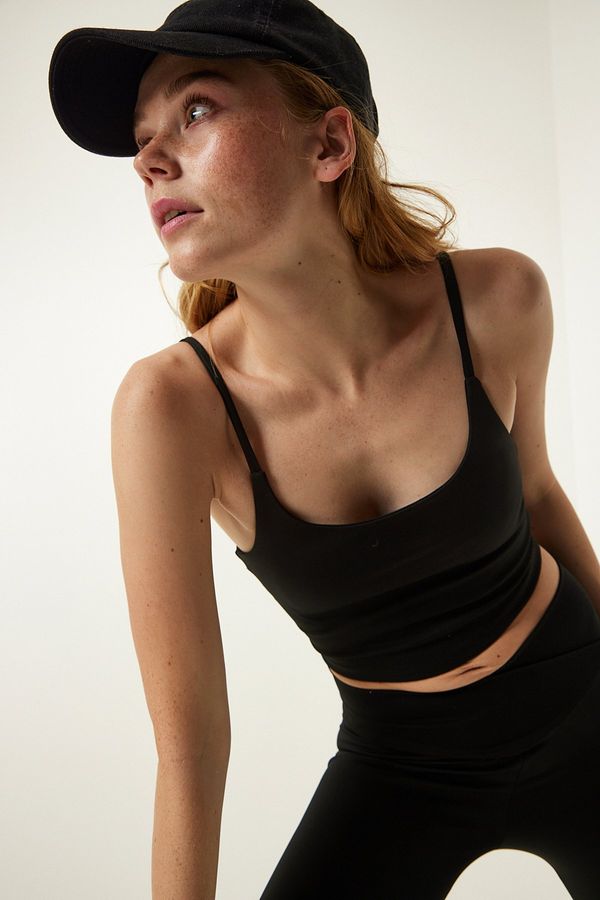 Happiness İstanbul Happiness İstanbul Black Thin Strap Knitted Sports Bra