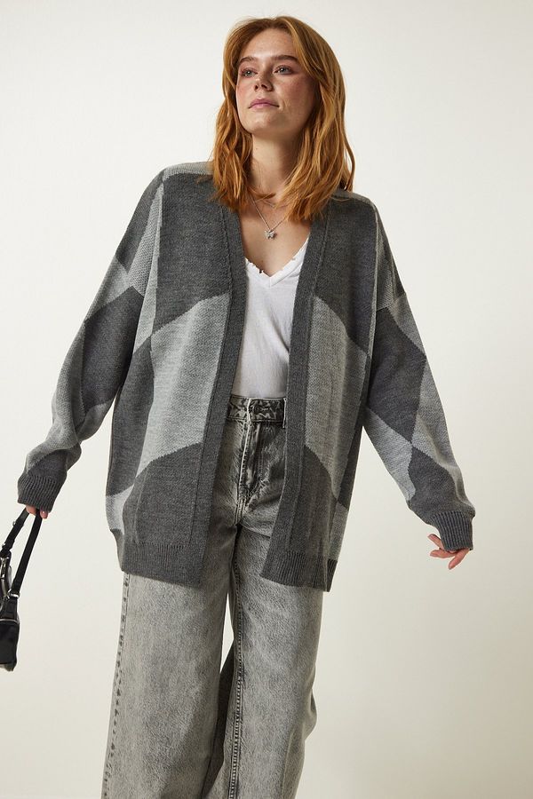 Happiness İstanbul Happiness İstanbul Gray Patterned Thick Cardigan Jacket