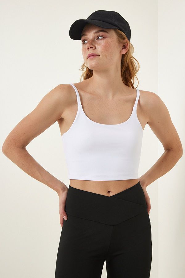 Happiness İstanbul Happiness İstanbul White Thin Strap Knitted Sports Bra