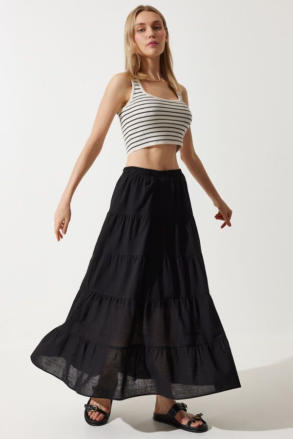 Happiness İstanbul Happiness İstanbul Woman's Black Flounced Summer Loose Comfortable Skirt