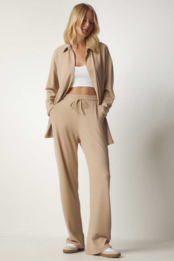 Happiness İstanbul Happiness İstanbul Women Beige Camisole Oversize Shirt Pants Suit