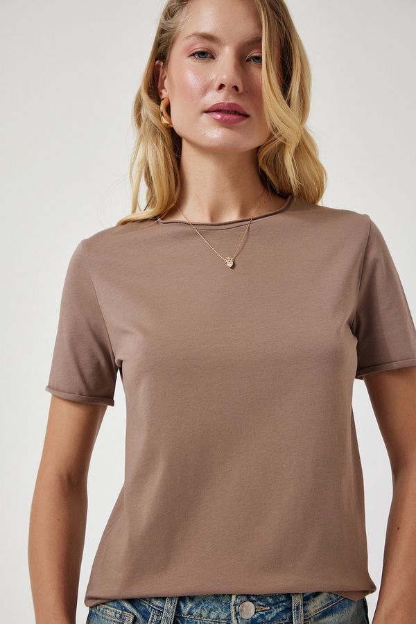 Happiness İstanbul Happiness İstanbul Women Mink Crew Neck Basic Knitted T-Shirt