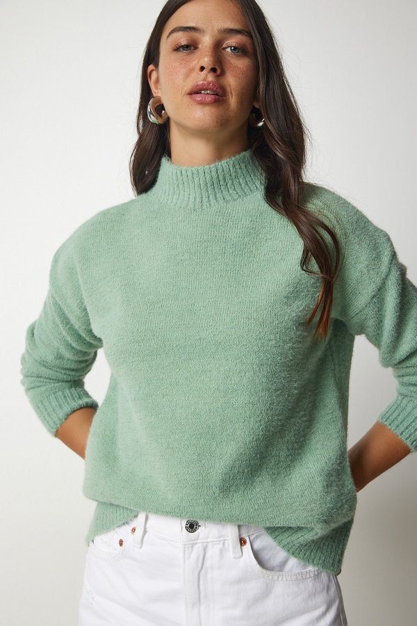 Happiness İstanbul Happiness İstanbul Women's Almond Green High Neck Bearded Knitwear Sweater