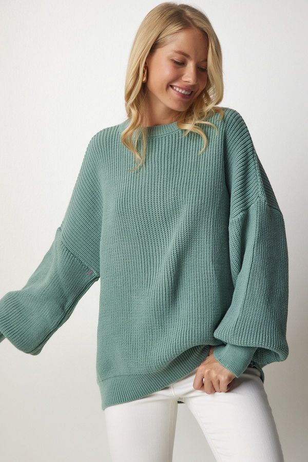 Happiness İstanbul Happiness İstanbul Women's Almond Green Oversize Basic Knitwear Sweater