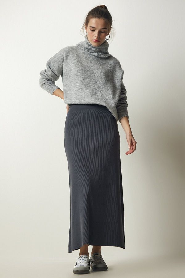 Happiness İstanbul Happiness İstanbul Women's Anthracite Ribbed Knitwear Skirt