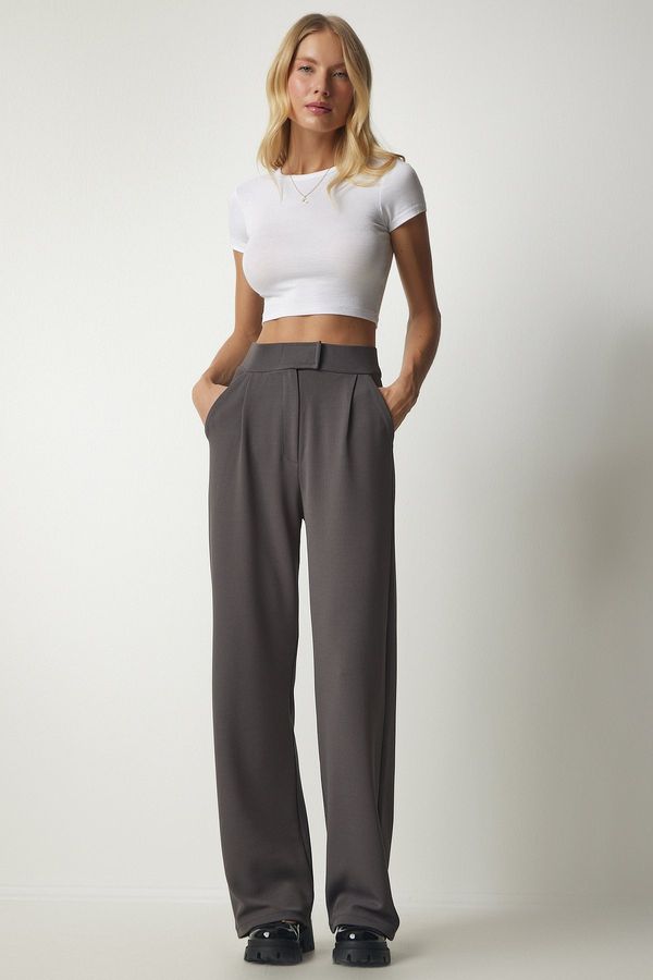 Happiness İstanbul Happiness İstanbul Women's Anthracite Waist Velcro Waist Comfortable Woven Pants