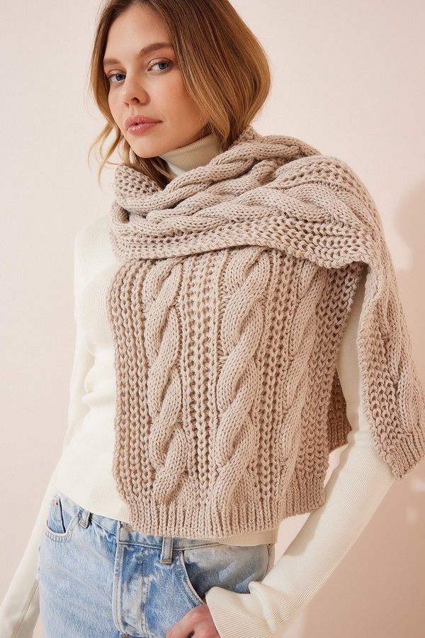 Happiness İstanbul Happiness İstanbul Women's Beige Knitted Detailed Sweater Scarf