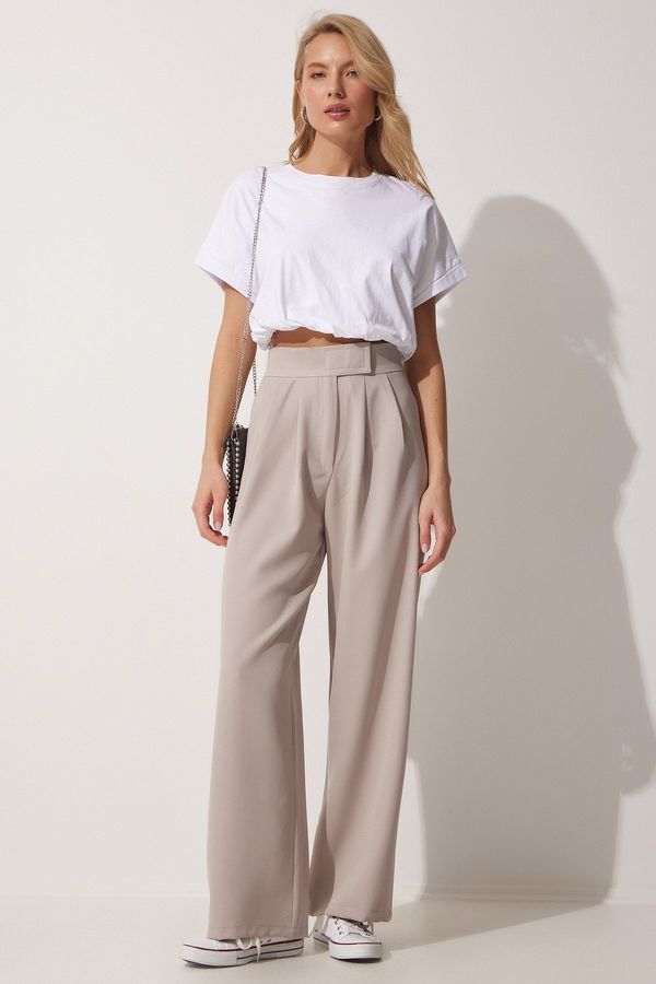 Happiness İstanbul Happiness İstanbul Women's Beige Waist Velcro Closure Loose Pants